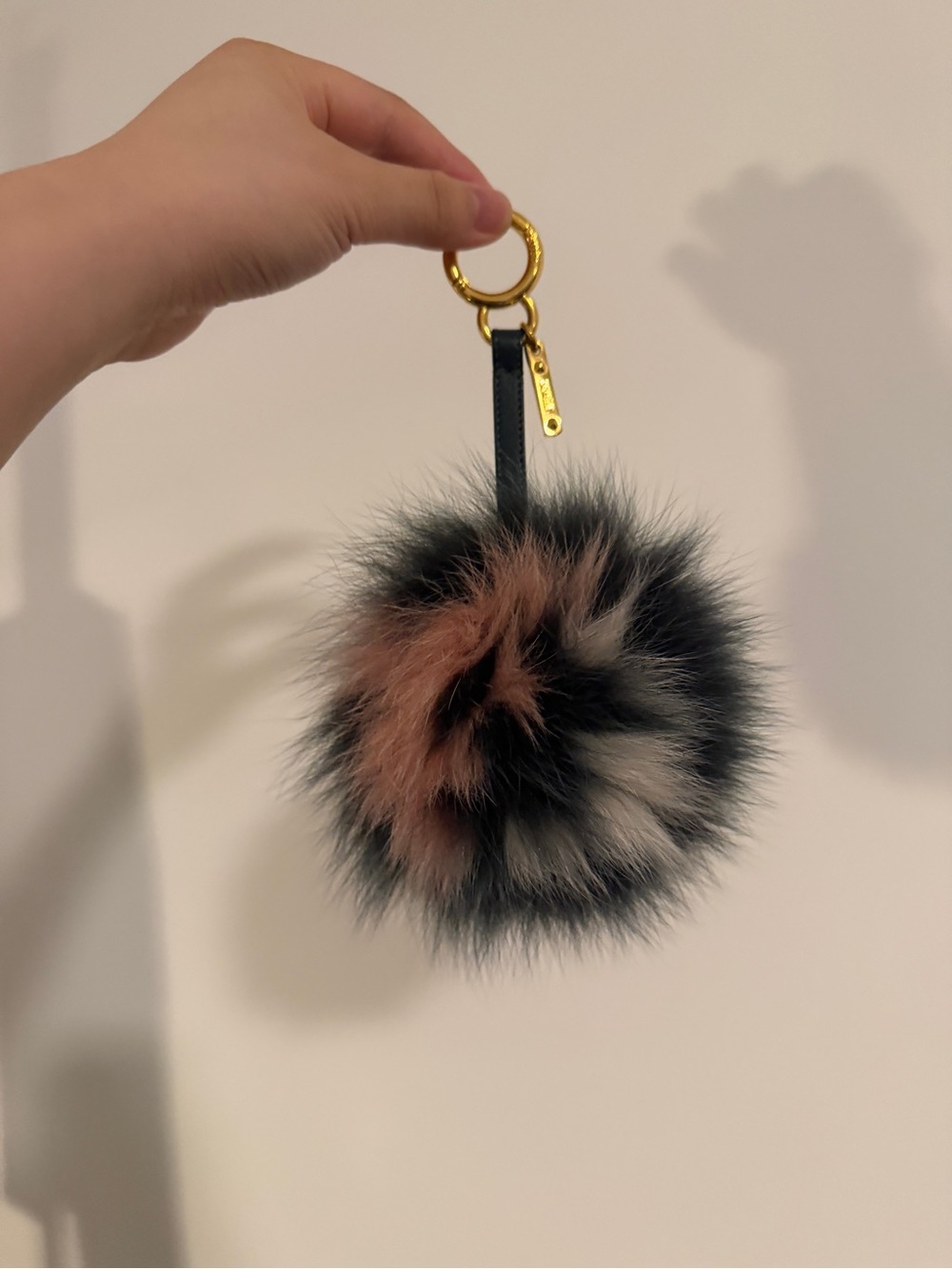 Fendi - Faux Fur Pom Keychain Charm - Black, Brown & Cream